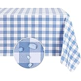 Romanstile Rectangle Vinyl Tablecloth, 100% Waterproof Buffalo Gingham Plastic Table Cloth, Heavy Duty Wipeable Checkered Table Covers for Outdoor, Camping, Picnic, Patio - 54 x 78, Light Blue