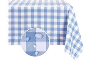 Romanstile Rectangle Vinyl PVC Tablecloth, 100% Waterproof Buffalo Plaid Plastic Table Cloth, Oil Proof Heavy Duty Wipeable Table Covers for Dining/Camping/Picnic/Outdoor - 54 x 78, Light Blue