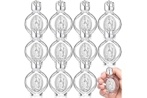 Sunnychicc 12 Pcs Catholic Holy Water Bottles 0.5 Floz Embossed Glass Holy Water Bottle with Toned Cap and Toned Depiction Communion Gifts for Family Church(Silver,Our Lady of Guadalupe)