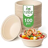 Green Swan Disposable Paper Bowls, 12 Oz [100 Pack] Large Bowl-100% Compostable, Biodegradable, Eco-Friendly Natural Colour Bowls - Convenient for Daily Use for Salad, Hot Soup, and Pasta