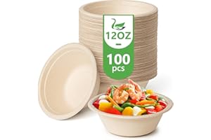 Green Swan Disposable Paper Bowls, 12 Oz [100 Pack] Large Bowl-100% Compostable, Biodegradable, Eco-Friendly Natural Colour Bowls - Convenient for Daily Use for Salad, Hot Soup, and Pasta