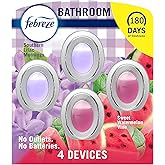 Febreze Bathroom Air Freshener, Odor-Fighting, Plug In Alternative, Air Fresheners for Small Spaces in Home, Bathroom, Kitchen, &amp; Closet, Lilac &amp; Watermelon Scents, 4ct (2 of Each Scent)