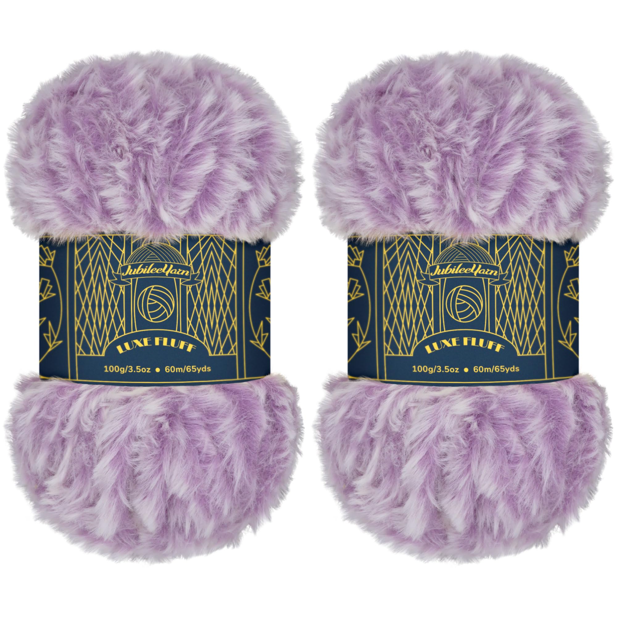 BambooMN Chunky Fluffy Faux Fur Eyelash Yarn - 100% Polyester - 100g/Skein - 2 Skeins - Lavender and White — image 1