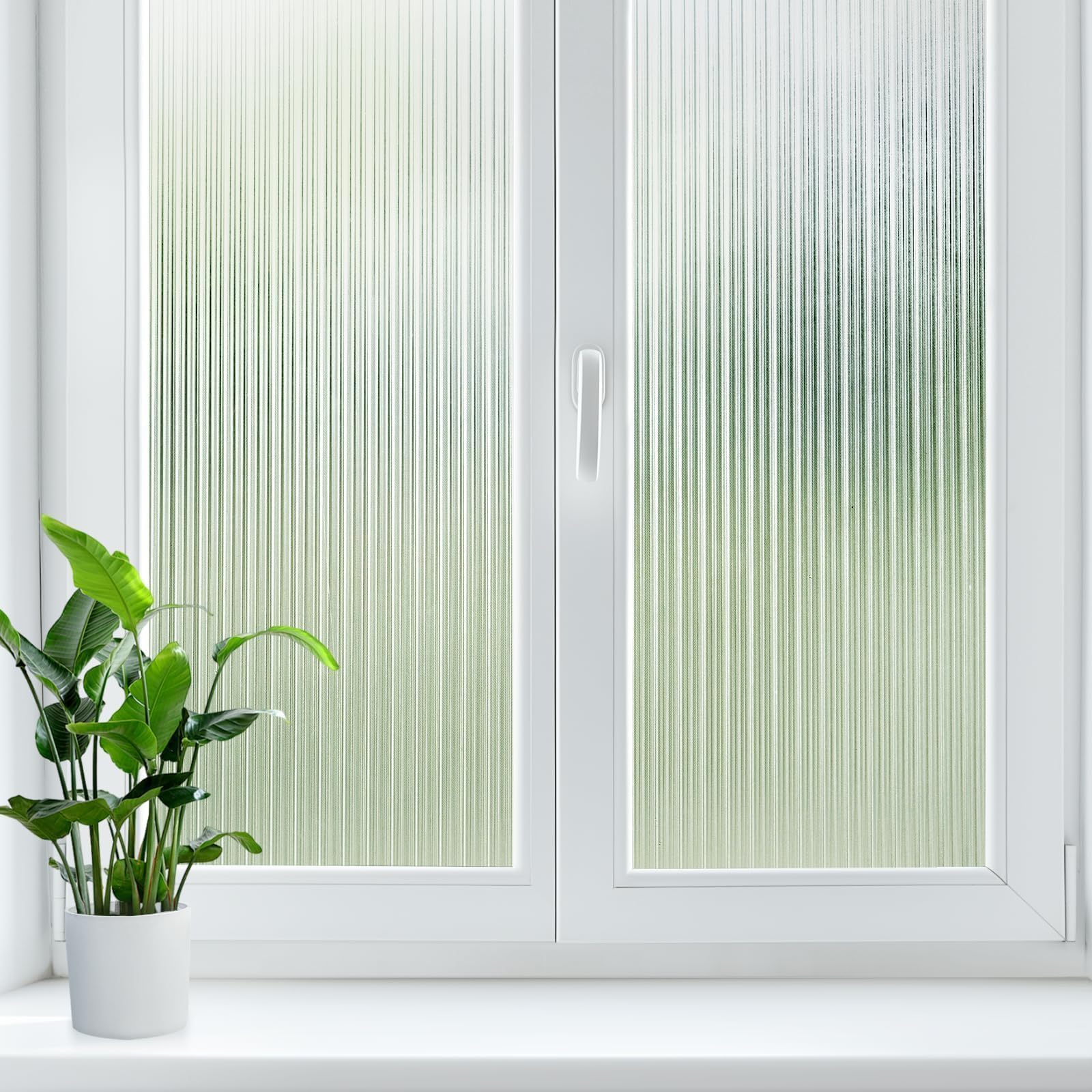 Photo 1 of LUTE Reeded Glass Window Privacy Film, Frosted Glass Film, Removable 3D Decorative Decals Sun Blocking Anti UV Door Window Cover, No Glue Static Cling Vinyl for Bathroom Home Office, 17.5" x 78.7"