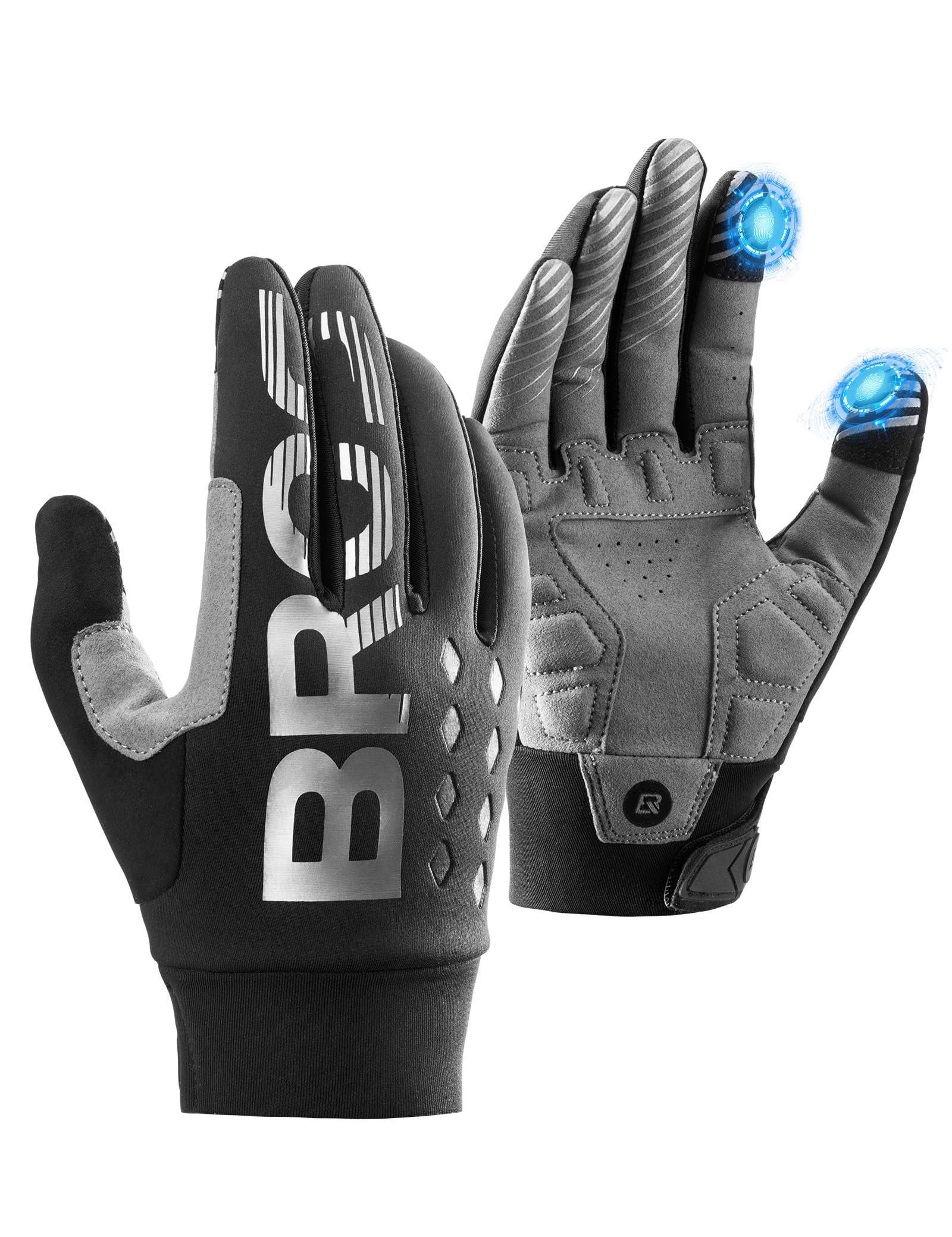 ROCKBROS Cycling Gloves, Touch Screen Mountain Bike Gloves, Full Finger Winter Warm Gloves, Windproof Anti-Slip Shockproof - for Men Women for Riding Fishing Hiking Outdoor Sports XXL
