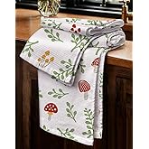Miss Adola Waffle Cotton Kitchen Towels Set of 2-16x26 Inch Waffle Weave Dish Cloths with Hanging Loop Absorbent Reusable Hand Tea Towels Cute Design Home Decorative Housewarming, Mushroom Leaf