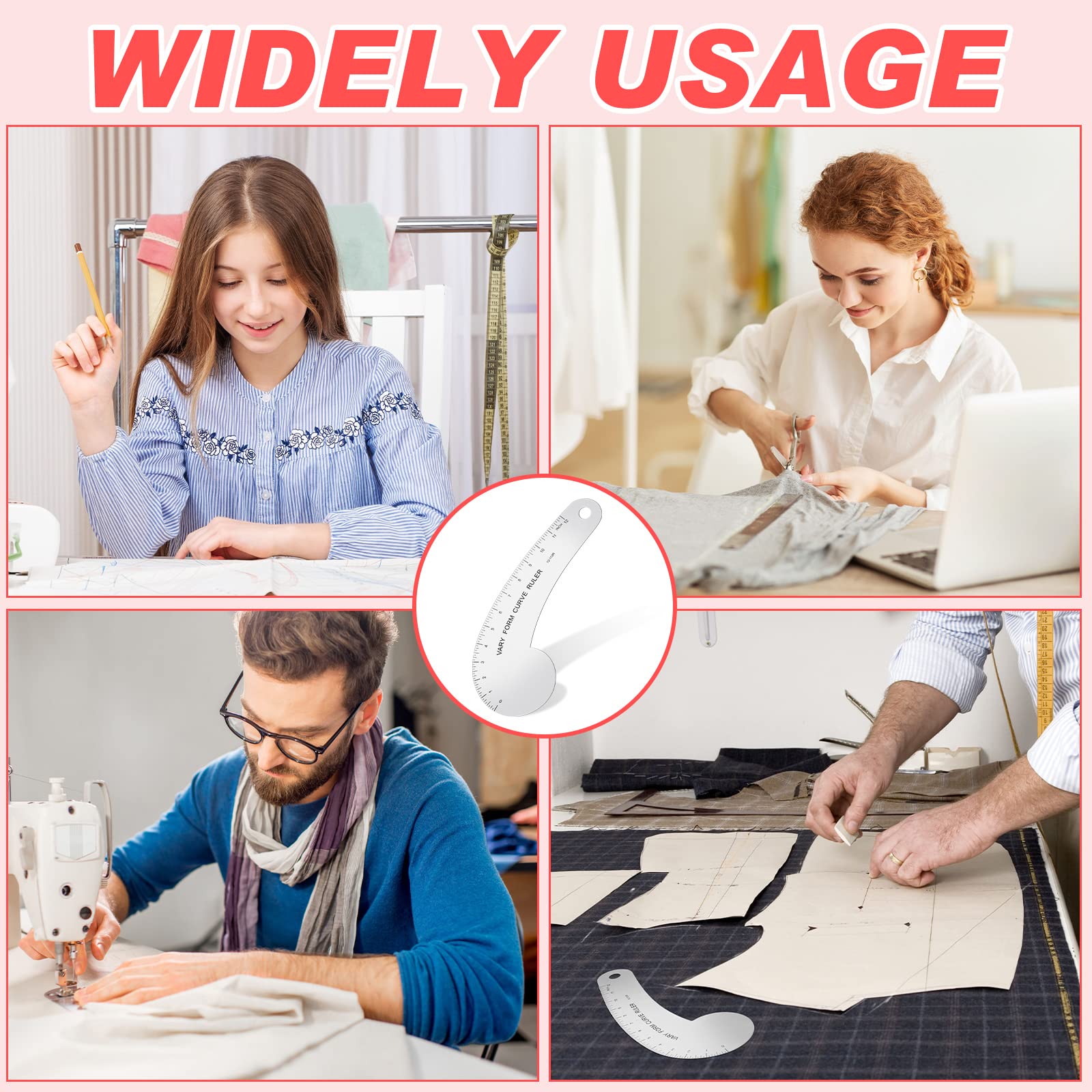 Vary Form Curve Ruler Solid Aluminum French Hip Curve Ruler for Measuring Sewing Design Making