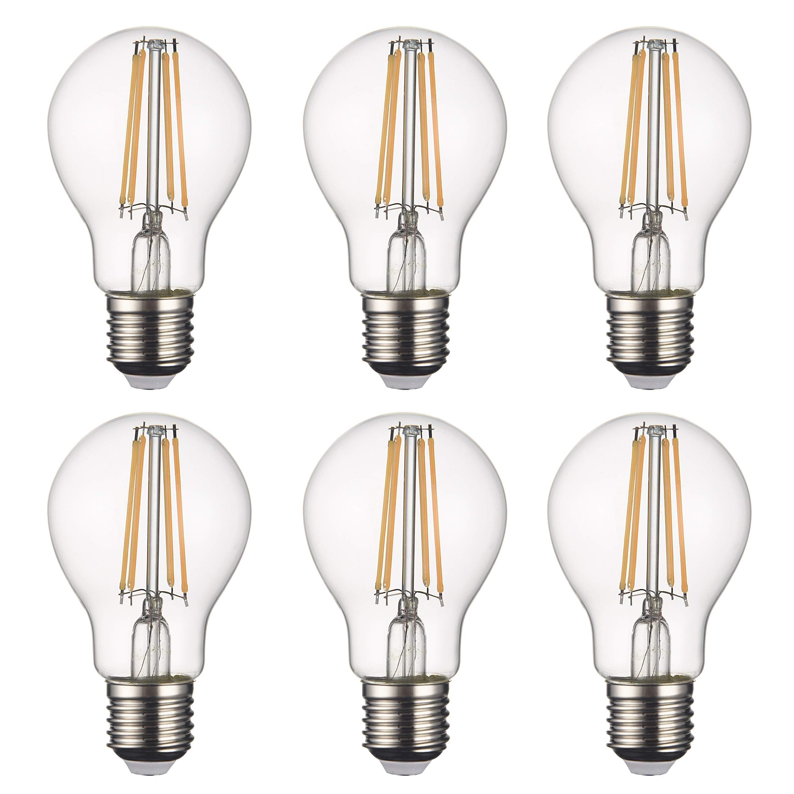 SD LUX LED Light Bulbs Screw E27 Vintage Filament LED Bulbs A60 Screw Bulbs No Flicker Non-dimmable Edison Bulbs 8W (75W Equivalent) 850LM Warm White 2700K 6 Packs(A60-E27)