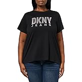 DKNY Women's Short Sleeve V Neck Tee with Logo Patch