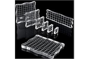 7 Pcs Acrylic Stamp Blocks Set with Decorative Lace Edge, Clear Stamping Blocks with Grid & Grip, Essential Tool fo Card Maki