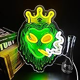Green Alien Neon Signs LED Lights Crown Smoking Alien Neon Lights LED Signs USB Dimmable Crown Alien LED Neon Lights Signs for Bedroom Game Room Man Cave Bar Party Decor Teens Kids Birthday Gift