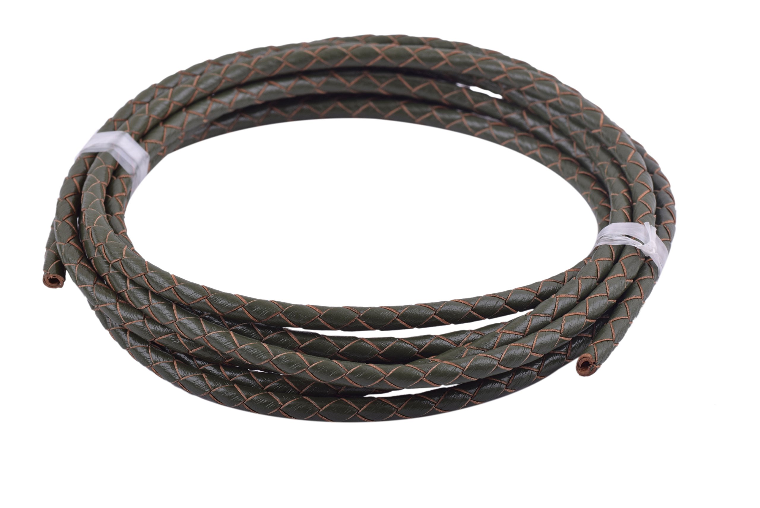 KONMAY 1.8Meters 4.0 mm Round Army Green Geneuine Braided Leather Cord Bolo Leather Cord…