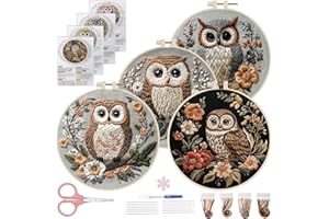 4 Sets Owl Embroidery Kit, Cross Stitch Kits for Adults Beginners, Starter Needle Point Kit, Animal Flower Pattern Kits w Thr