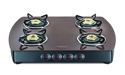 Prestige Premia Glass 4 Burner Contemporary Gas Stove, Brown