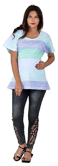Maternity Long Top with Nautical printed Stripes - Blue