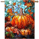 Pumpkin Fall Garden Flag Autumn flags 28x40 Double Sided Large Stained Glass Thanksgiving House Flag Harvest Yard Flag for Outside Porch Lawn Decor
