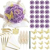 SEMONONIA Artificial Glitter Roses - 24 Pack DIY Fake Shiny Floral for Crafts Wedding, Anniversary, Mother's Day,Birthday and Valentine's Day Lilac