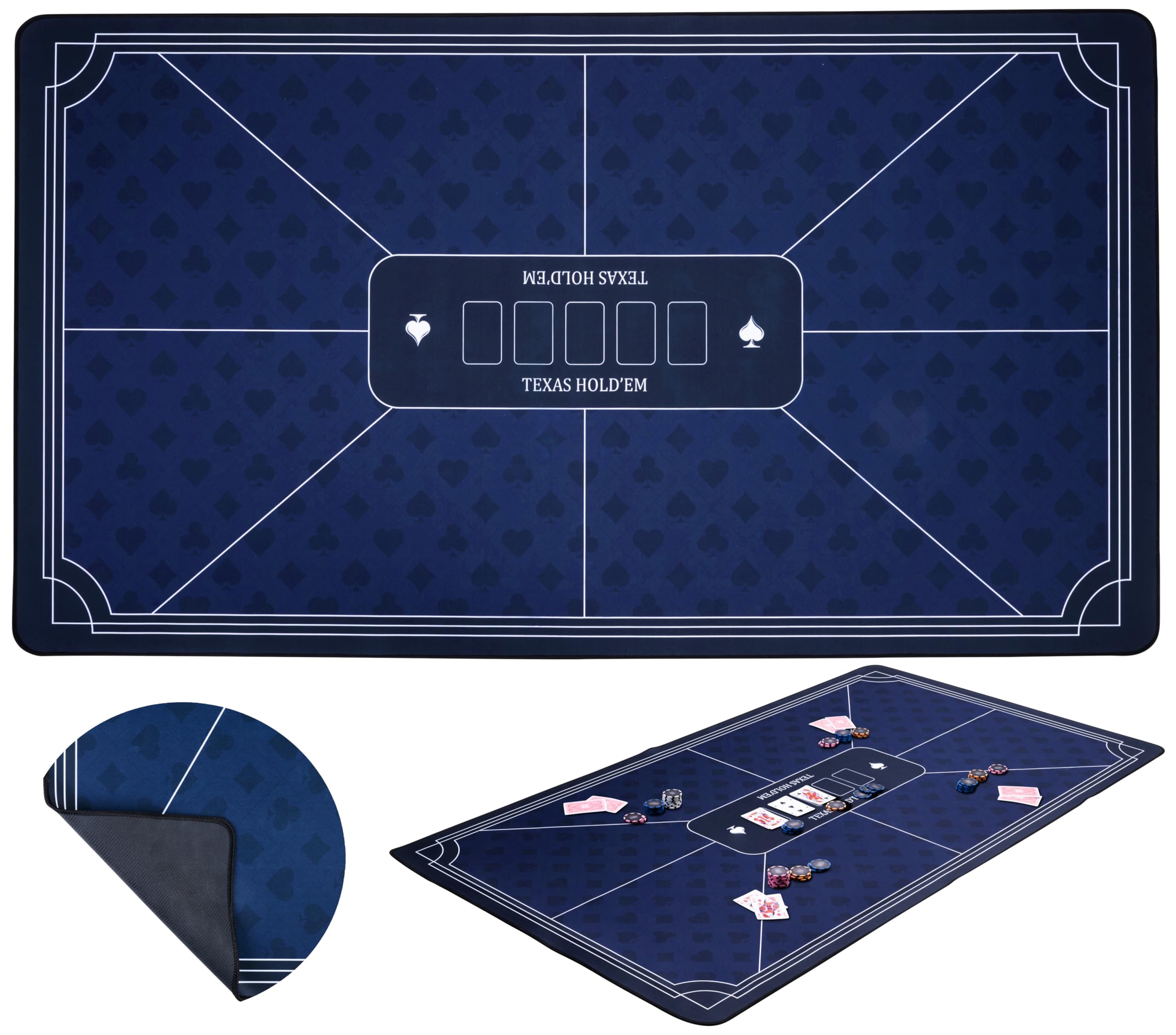Engelhart - 320995 - Blue Poker Mat - Non-slip Playing Surface 140 cm x 80 cm - Thickness: 3 mm - Printed Polyester and Rubber Tablecloth - Casino Gaming Accessory — image 1
