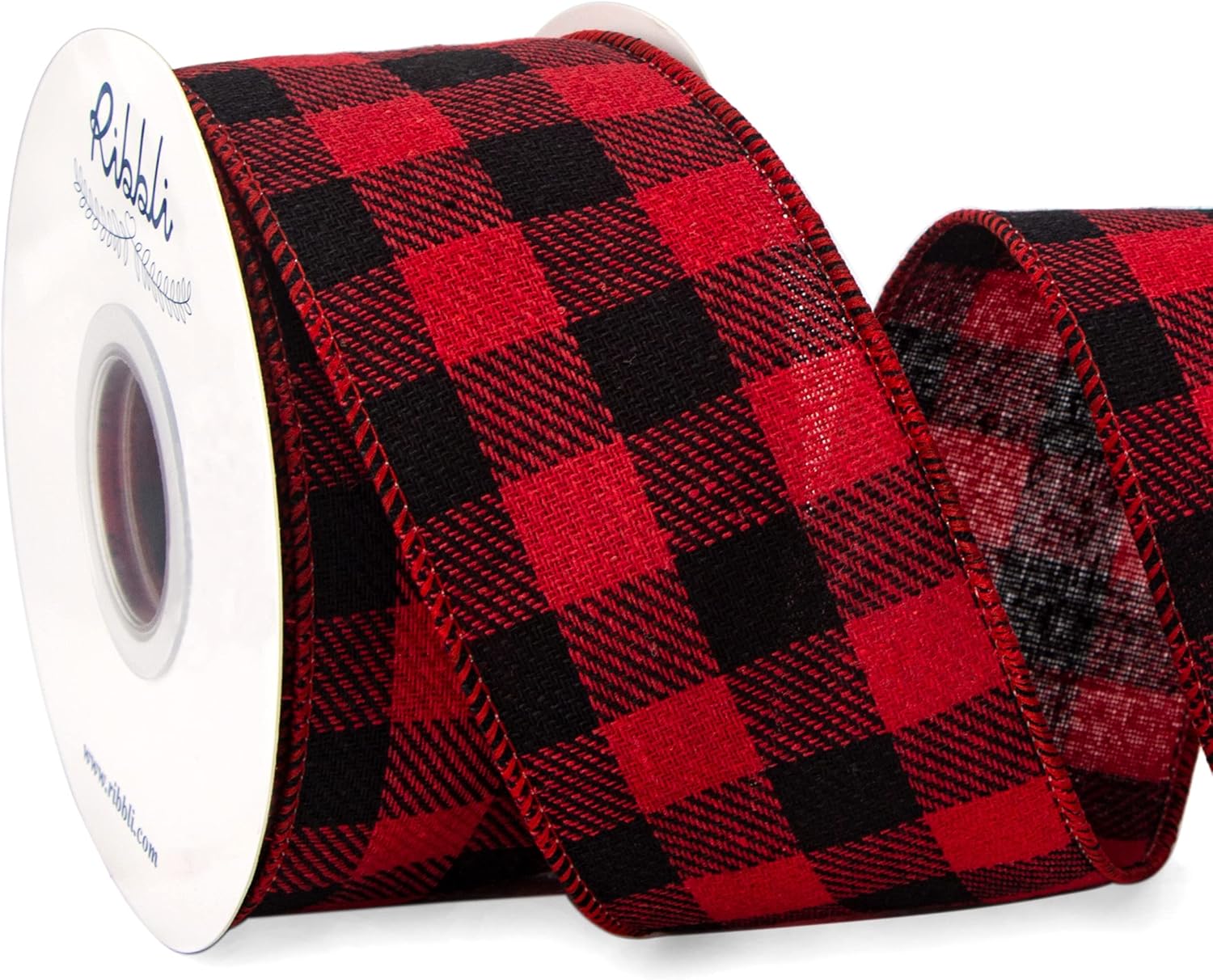 Bows & Ribbons - Ribbli Buffalo Plaid Wired Ribbon, Red and Black Check Ribbon 2-1/2 Inch x Continuous 10 Yard, Christmas Ribbon for Big Bow, Wreath,Tree Decoration, Polyester Cotton Red/Black