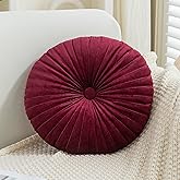 Teieas Velvet Round Throw Pillow Pleated Round Pillow Cushion Decoration for Couch Chair Bed Car Burgundy