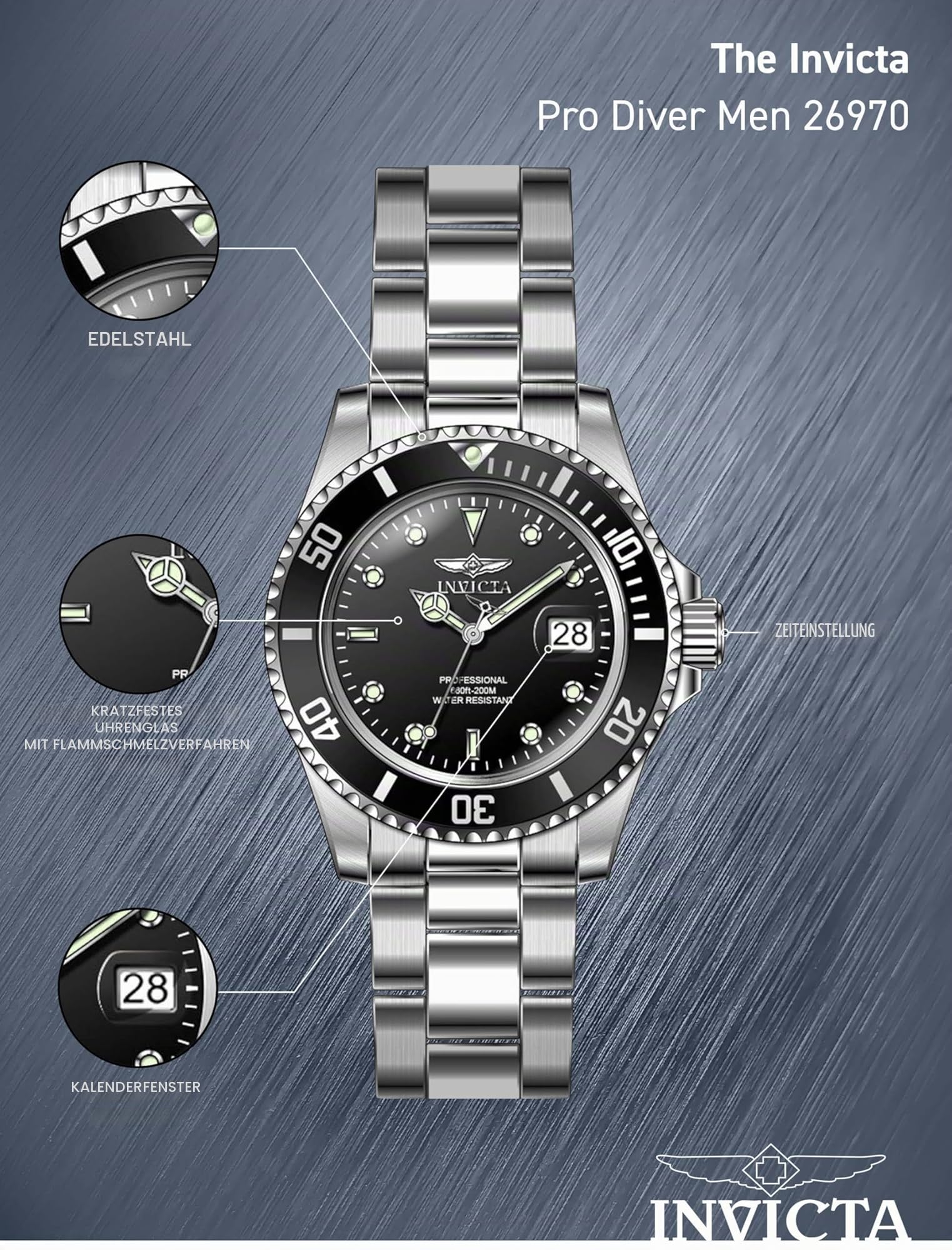 Invicta Pro Diver Edelstahl Herren Quarzuhrwerk - 40mm 5