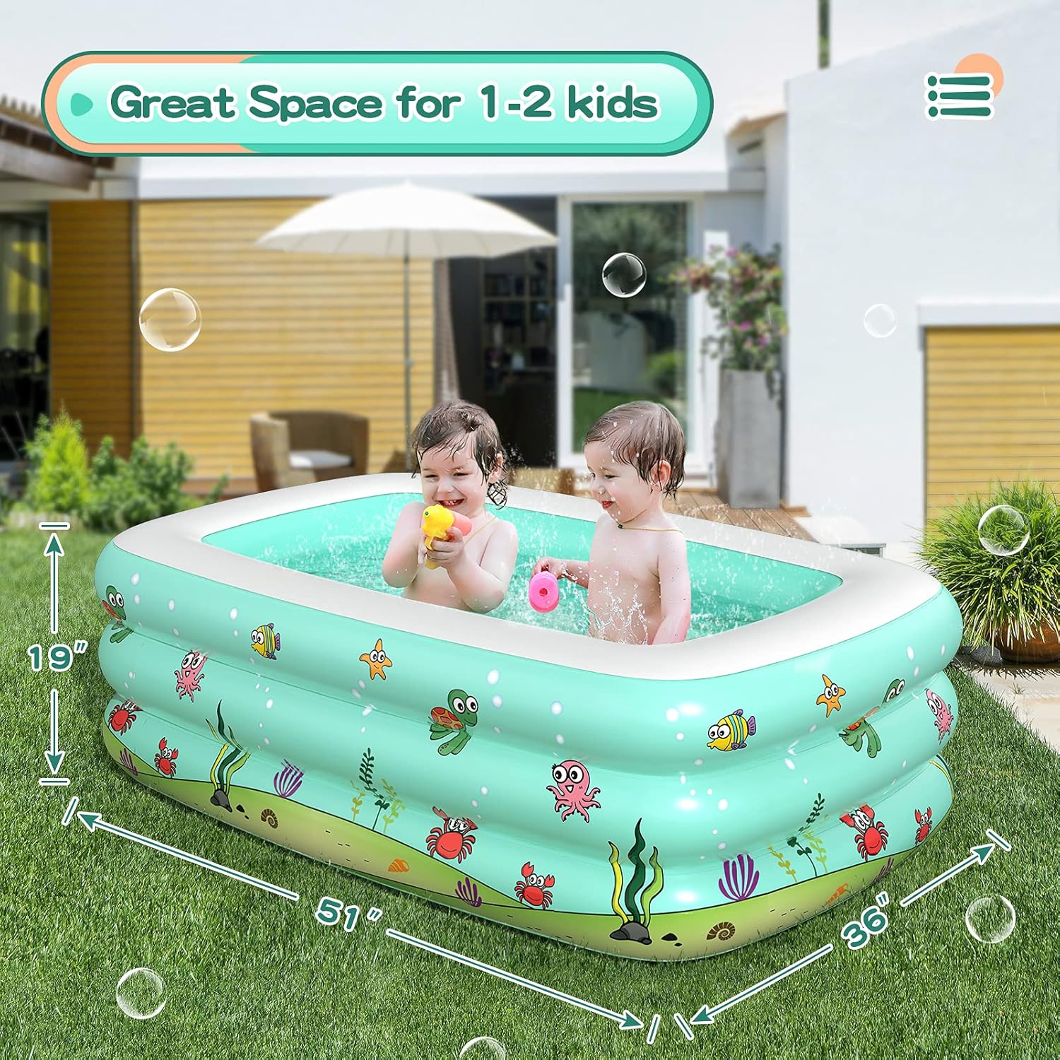 Inflatable Baby Swimming Pool, Portable Inflatable Kiddie Pool, Rectangular Kiddie Paddling Pool Indoor&Outdoor, Child/Children Little Pump Pool Swim Center for Garden, Backyard, Summer Water Party: Kitchen & Dining