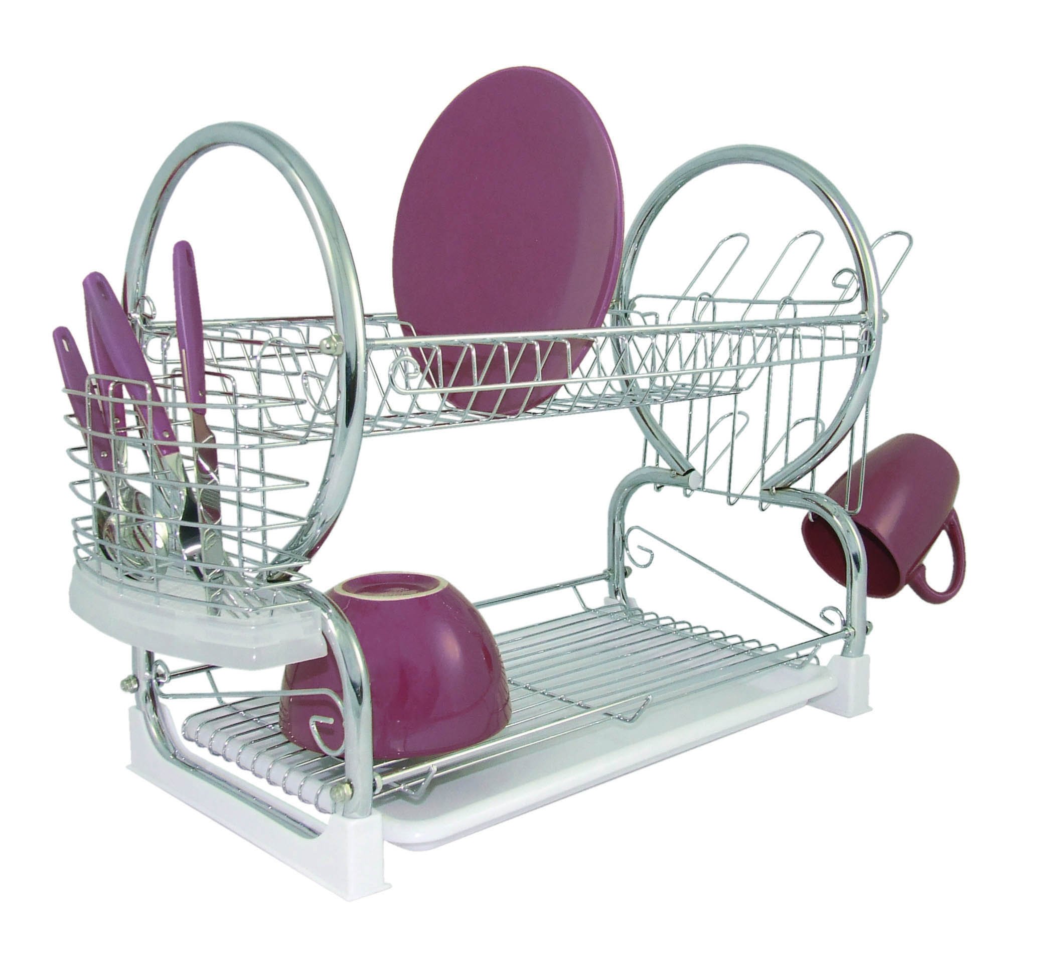 Premier Housewares 2 Tiers Dish Drainer / Dish Rack / Sink Drainer / Draining Rack / Removable Tray / Cutlery Drainer / Cup Holder - White,H39 x W56 x D25cm