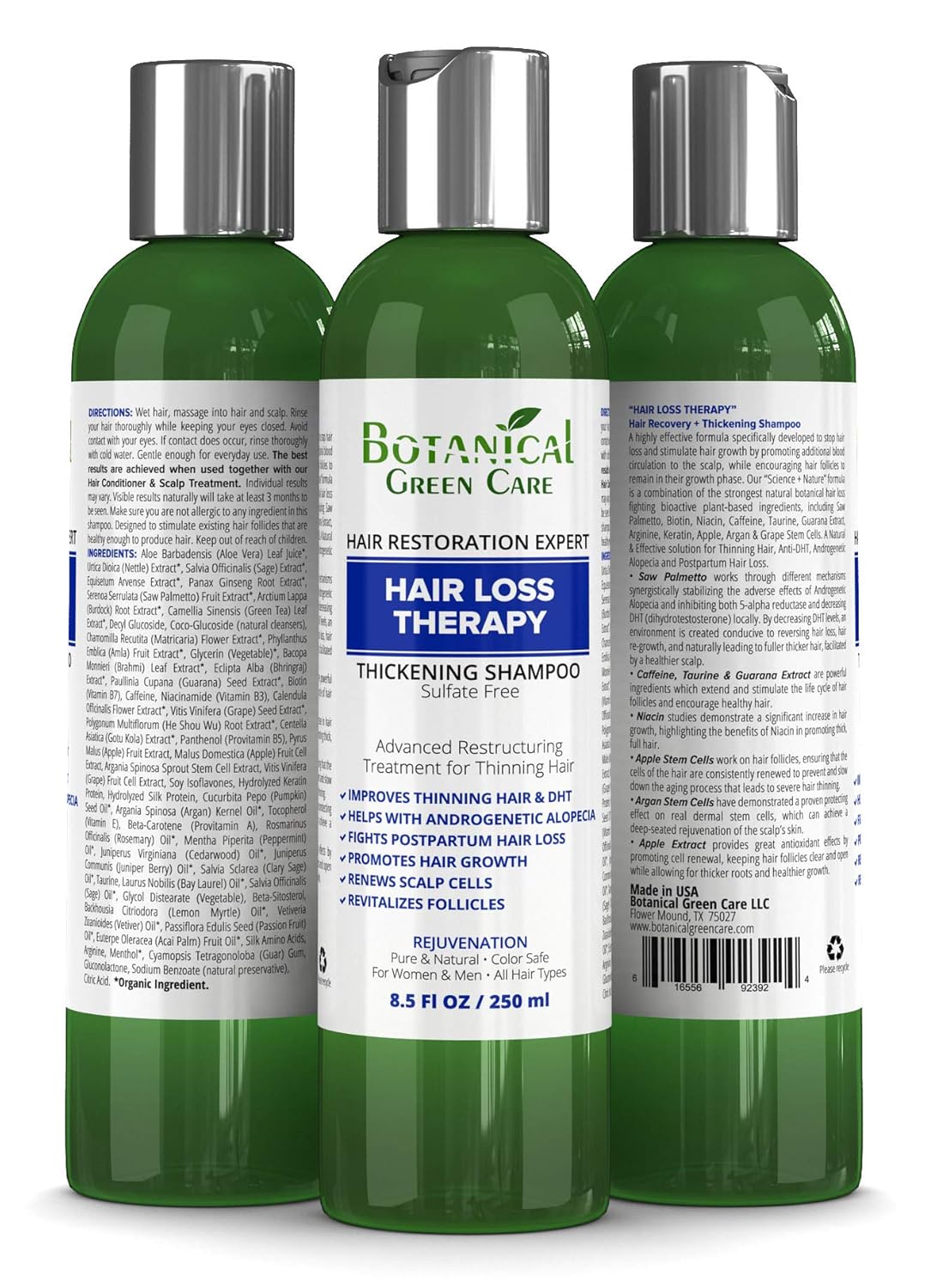 "Hair Loss Therapy" Sulfate-Free Caffeine SHAMPOO, Alopecia Prevention and DHT Blocker. Anti-Hair Loss/Hair Growth Shampoo. Doctor Developed. NEW 2018 FORMULA!: Beauty