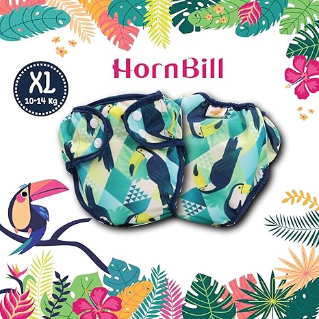 Paw Paw Reusable Cloth Diaper for Babies/Washable Cloth Diapers with Inserts (Hornbill Print, X-Large (10-14 Kg))