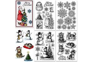 CHGCRAFT 4 Sheet 4 Style Christmas Snowman Clear Stamps Santa Claus Transparent Stamps Snowflake Silicone Clear Stamp Seals for Carding Making DIY Scrapbooking Photo Album Decoration, 4.3x6.3 inch