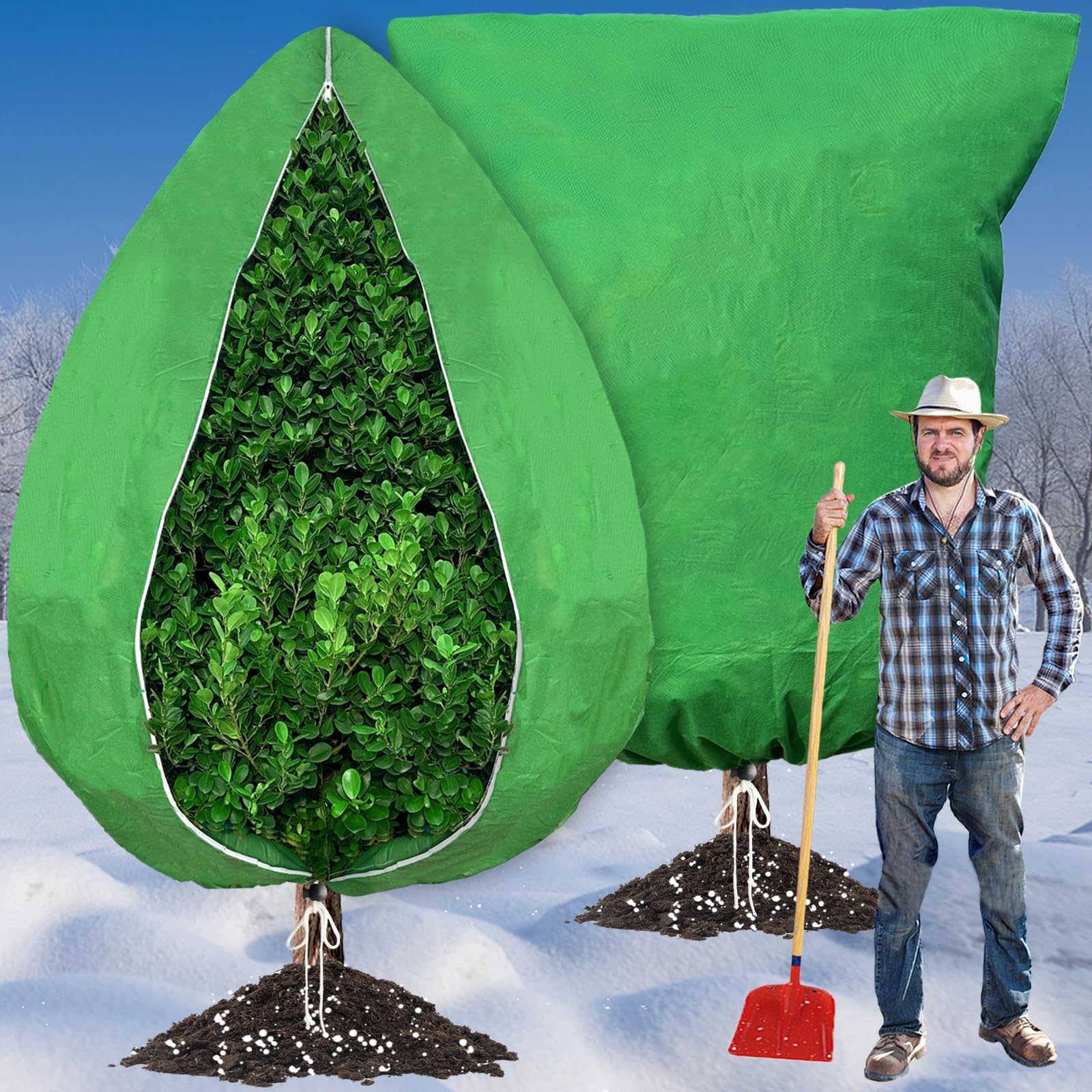 2PCS Large Plant Fleece Frost Protection-200 x 240cm 80gms With Zip Drawstring,Winter Garden Cloth Blanket Jacket Horticultural Bags Plant Covers for Outdoor Fruit Tree Potted Shrub from Cold Weather