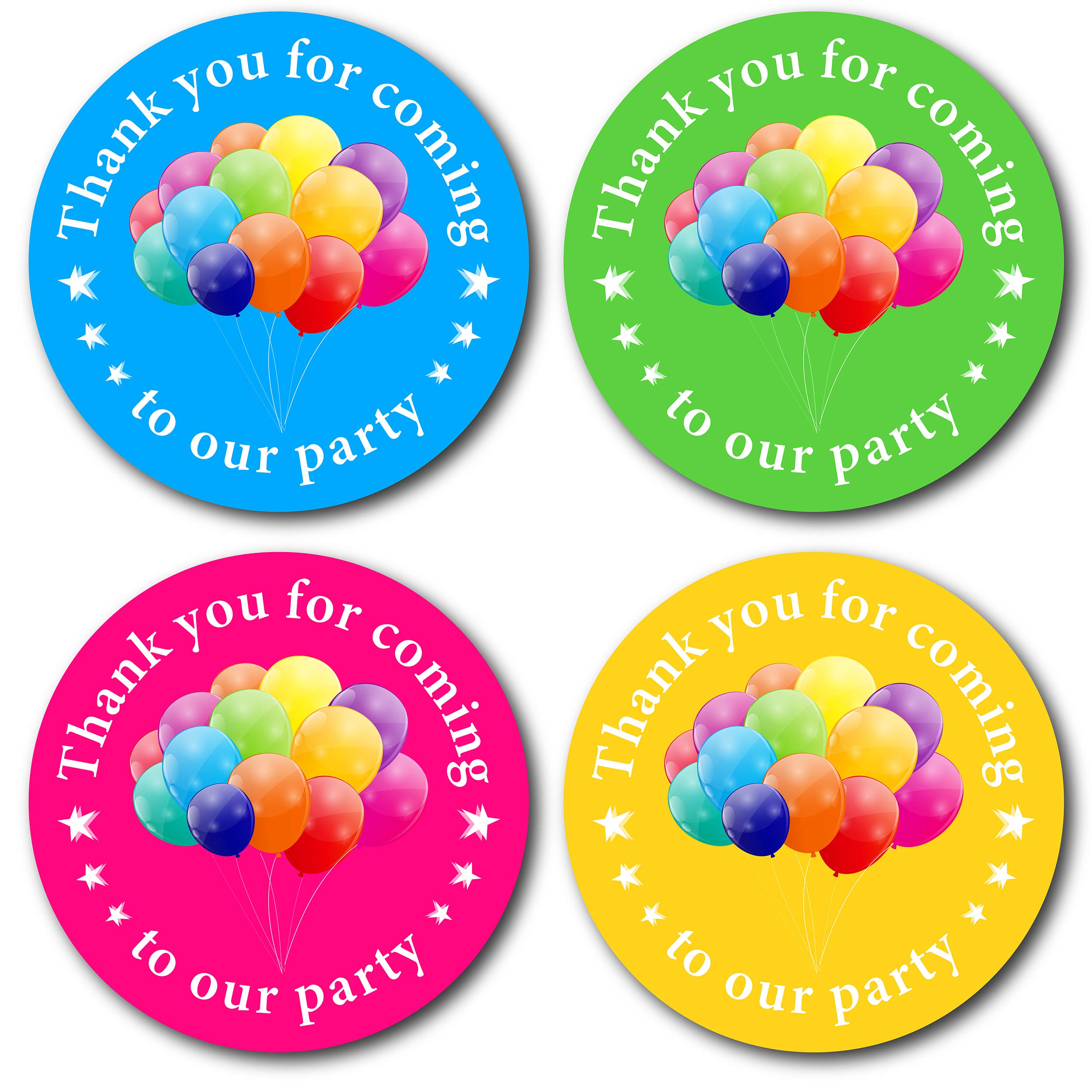 40mm Thank You for Coming to Our Party Stickers. 4 Bright Colours (24 Stickers). Great for Party Bags, Sweet Cones and Birthday Party Bag fillers.