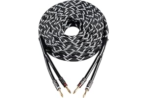 HannLinte 12AWG Speaker Cable (3 Feet), 1 Pack Premium Heavy Duty Braided Speaker Wire with Dual Gold Plated Banana Plug in-W