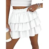 Caracilia Summer Skorts for Women Flowy High Waist Ruffle Tiered Mini Skirts 2026 Casual Beach Vacation Skirt Built-in Shorts