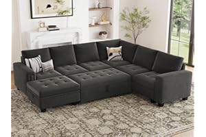 Belffin Modular Sectional Sleeper Sofa with Pull Out Bed U Shaped Sectional Sofa Couch with Storage Ottoman Velvet Covertible 7-Seater Sofa for Living Room Grey