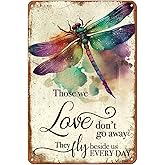 VOTHI Funny Retro Dragonfly Sign; What We Love Will Not Go Away; Retro Kitchen Decoration; Home Cafe Bar Club Garage Dragonfly Wall Decoration 8x12 inch