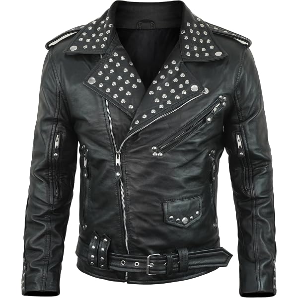 NM-Fashions Mens Studded Leather Spiked Jacket - Punk Rock Leather