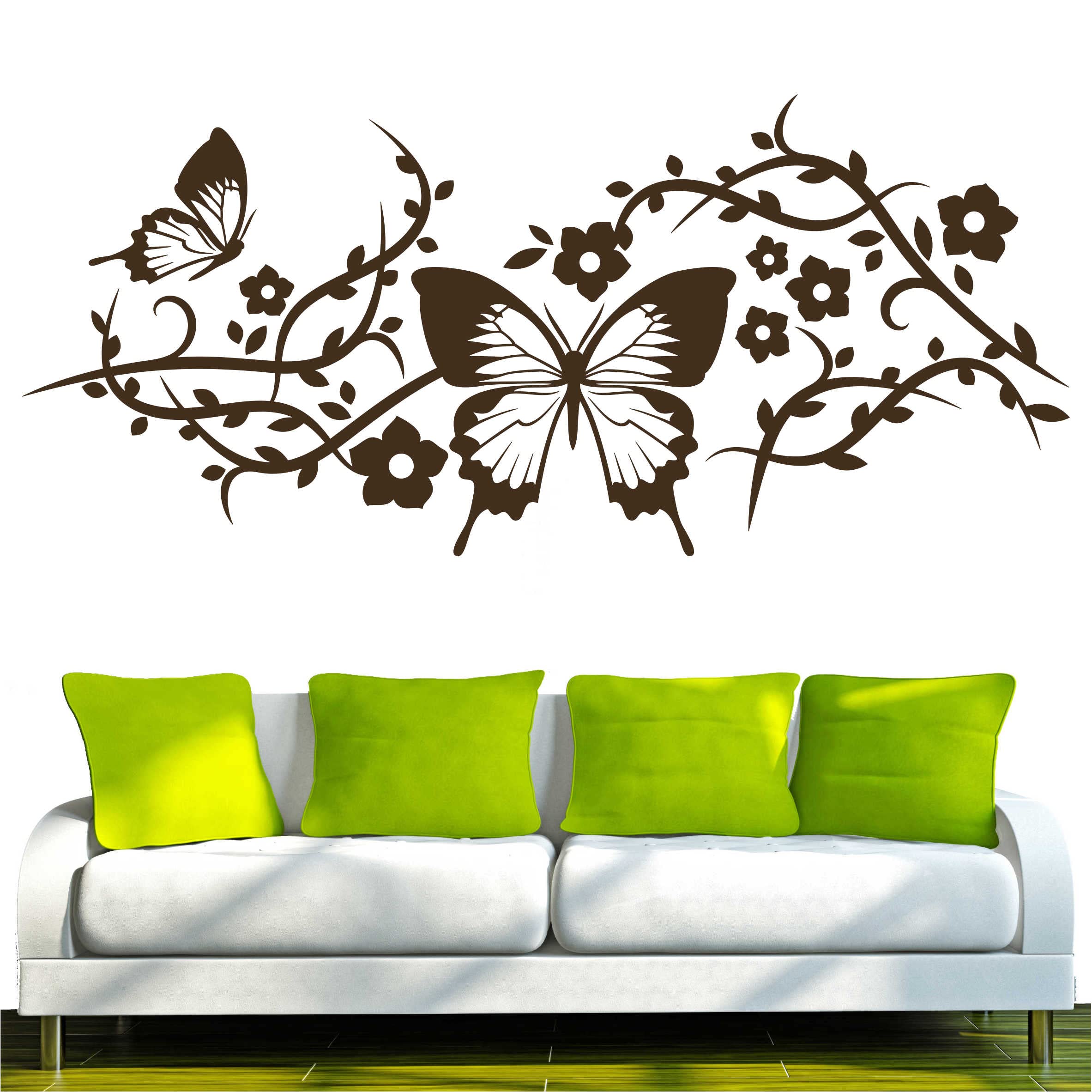 INDIGOS Wall Sticker d171 Stunning Flowers Butterfly Vine Plant Tribal 120 x 52 cm Brown Vinyl 120 x 52 x 1 cm
