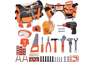 MAGIC4U Toy Tool Set for Boys 46pcs Pretend Play Construction Toy with Storage Bag&Kids Toolbelt, Electric Drill Toy, Tape Measure, Goggle Toys Durable Kids Tool Accessories for 3 4 5 6 Year Old Kids Boys