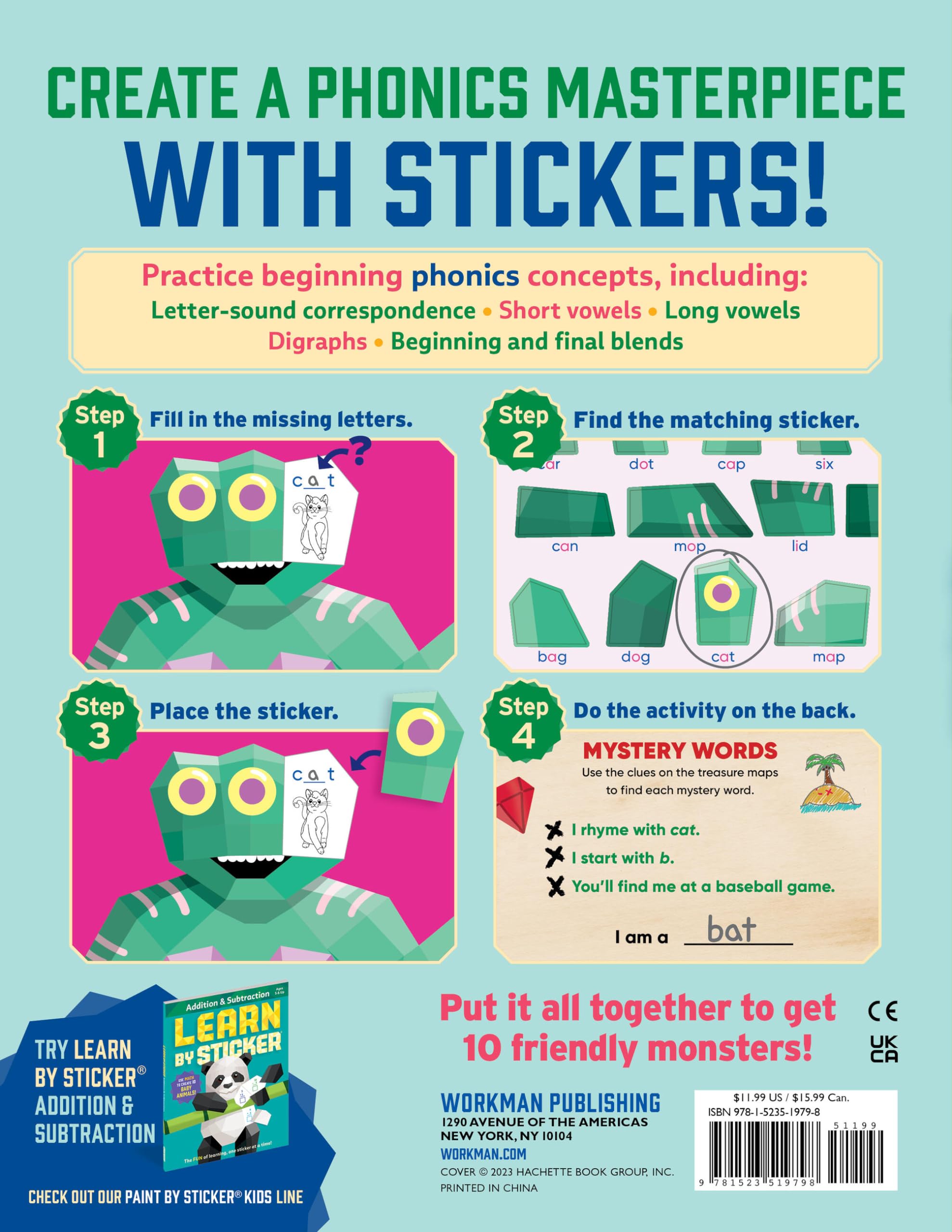 Learn by Sticker: Beginning Phonics: Use Phonics to Create 10 Friendly Monsters!