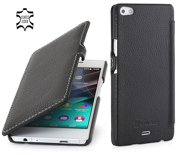 StilGut Book Type Case mit Clip, Hülle aus Leder für Wiko Highway Pure, schwarz