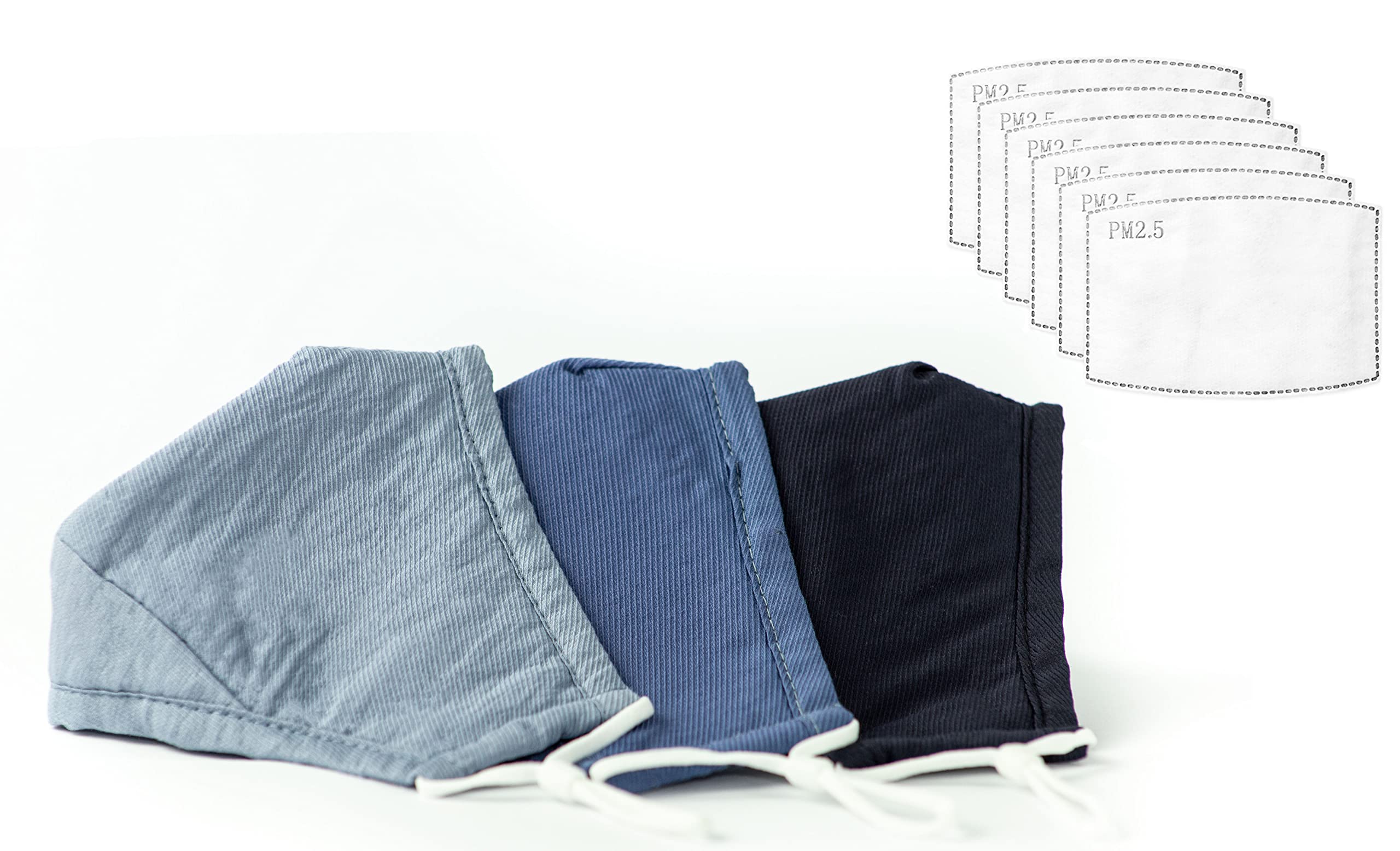 Habac Studio Pack of 3 Face Masks + 6 PCS PM 2.5 FILTERS Face Mask Cover Bandana Balaclavas Face Masks Washable UK Reusable Face Mask Black Face Masks Nose Wire Unisex. UK Seller (Blue)