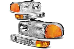 DNA MOTORING HL-OEM-SIE99-4P-CH-AM Chrome Amber Headlights Compatible with 99-07 Sierra Yukon