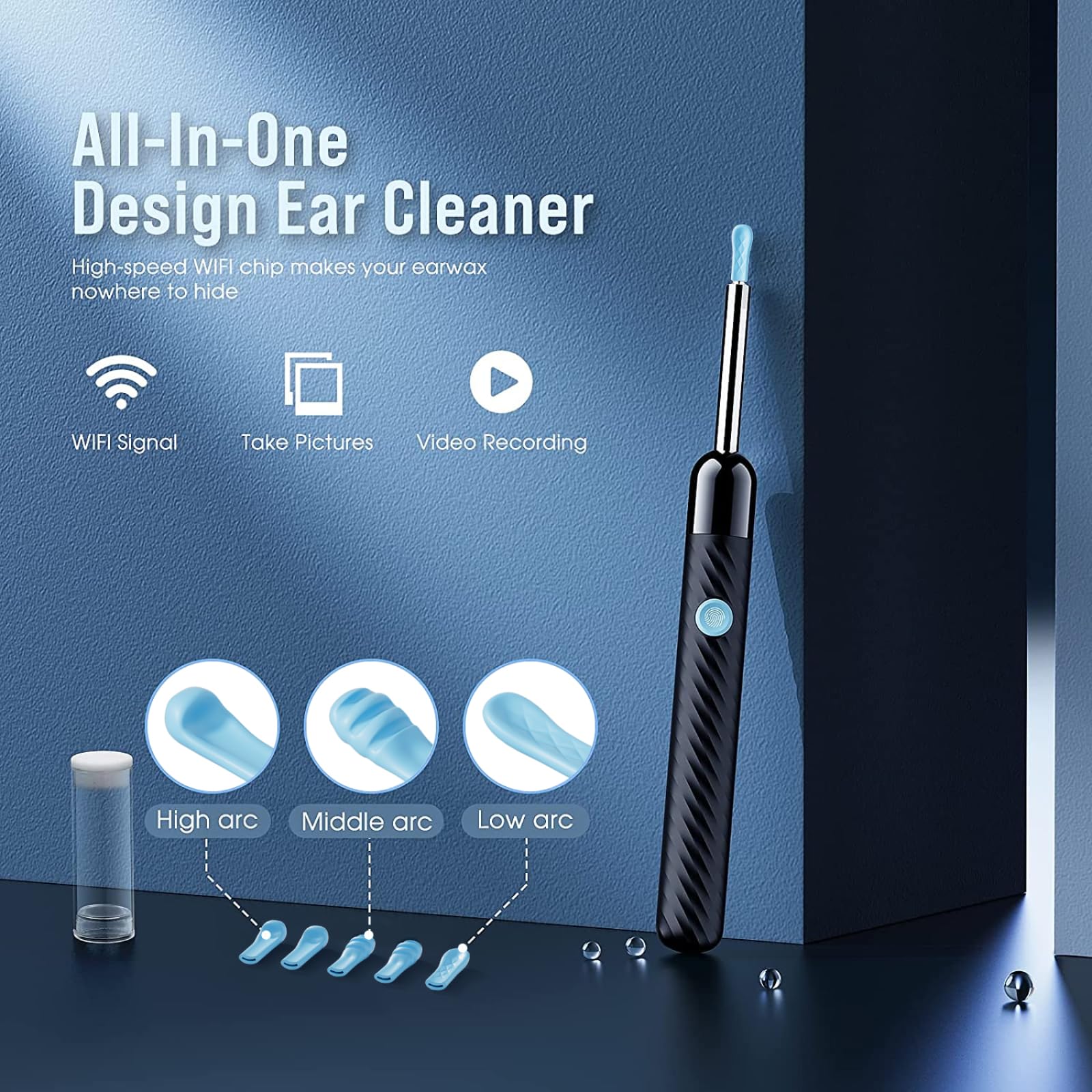Ear Wax Removal - Earwax Remover Tool with 8 Pcs Ear Set - Ear Canal Cleaner with 1080P Camera - FSA HSA Eligible - Ear Cleaning Kit with 6 Ear Spoon - Ear Camera for iOS & Android (Black)