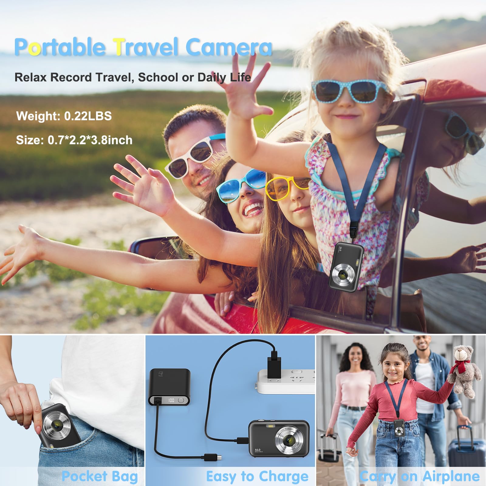 Digital Camera, FHD 1080P Digital Camera for Kids with 32GB Card, Vlogging Camera for Video Anti-Shake, Portable Point and Shoot Camera Fill Flash 16X Zoom, Small Camera for Travel—Black