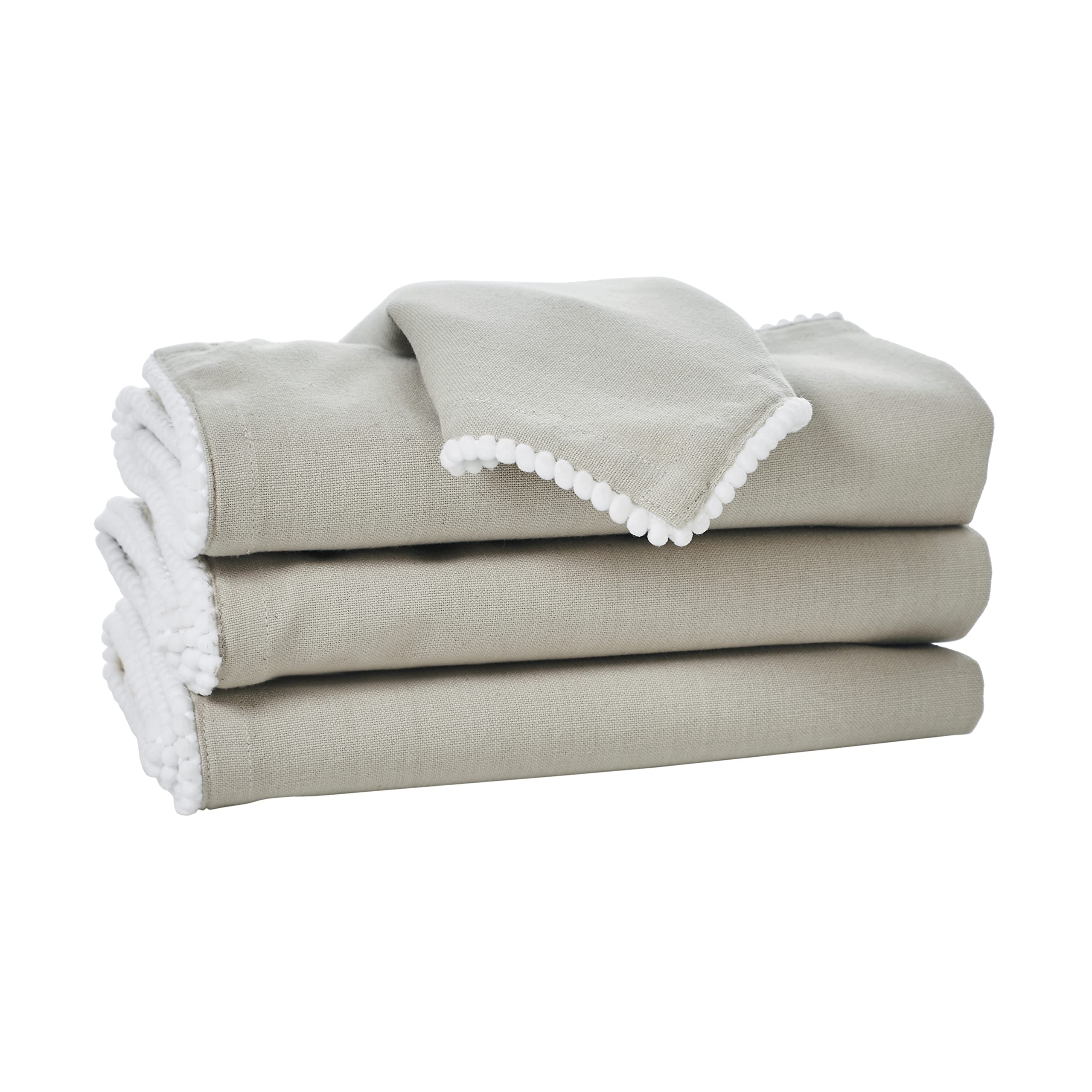 Penguin Home Set of 4 Cotton Napkin 100% Cotton Eco Friendly Sustainable Reusable Napkins - Daily Use as Dinner Napkins With Four Side Pom Pom Lace Size - 40 X 40 cm Colour - Beige,GSM -185