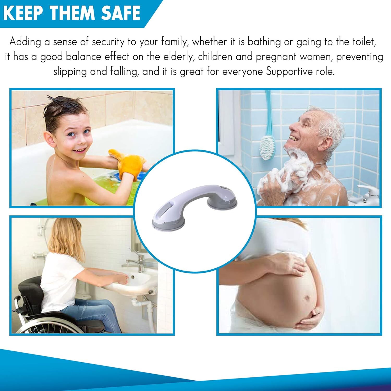 2 Pack Suction Shower Grab Bar Shower Handle & Bathroom Balance Bathtub Handle - Heavy Duty Hand Rail Support Non Slip Tool-Free Installation - Safety Grab Bar for Handicap, Elderly, Injury & Kids: Health & Personal Care