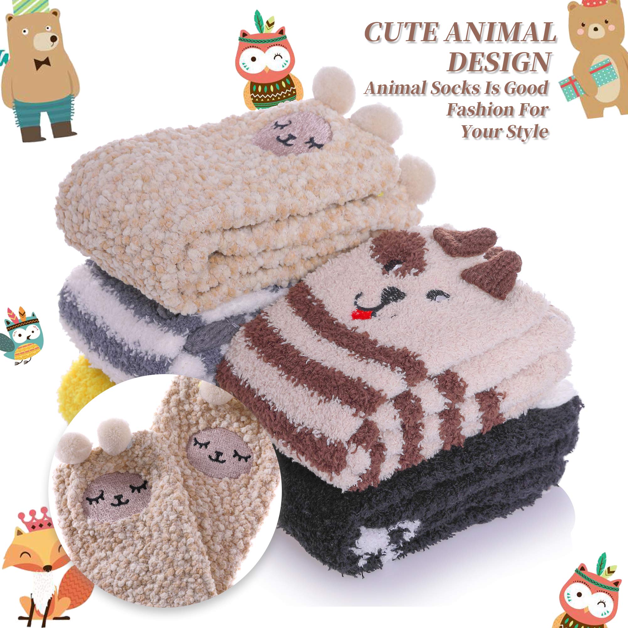 DYW Fuzzy Socks for Women Soft Cozy Fluffy Winter Warm Slipper Socks Home Sleeping Animal Socks