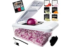 Gorilla Grip Heavy Duty 12-in-1 Vegetable Chopper, Interchangeable Blade Mandoline Slicer, Multifunctional Food Salad Choppers, Cucumber Onion Dicer Cutter with Container, Kitchen Gadget Tool, Black