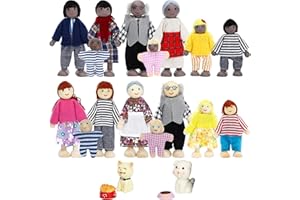 ONEST 20 Pieces Wooden Dollhouse Family Set Mini People Figures Dog Cat Sets Dollhouse Dolls Wooden Doll Family Pretend Play Figures Accessories for Pretend Dollhouse Toy